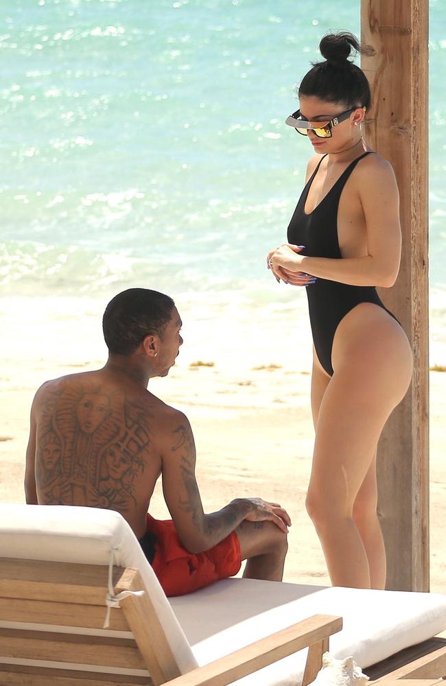 Tyga admires his girlfriend Kylie before they hit the water.