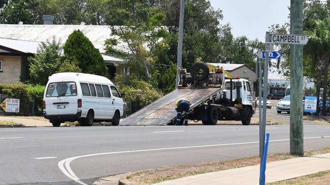 The scene of a fatal crash in Laidley on Tuesday. The van involved in the accident was taken away by police.