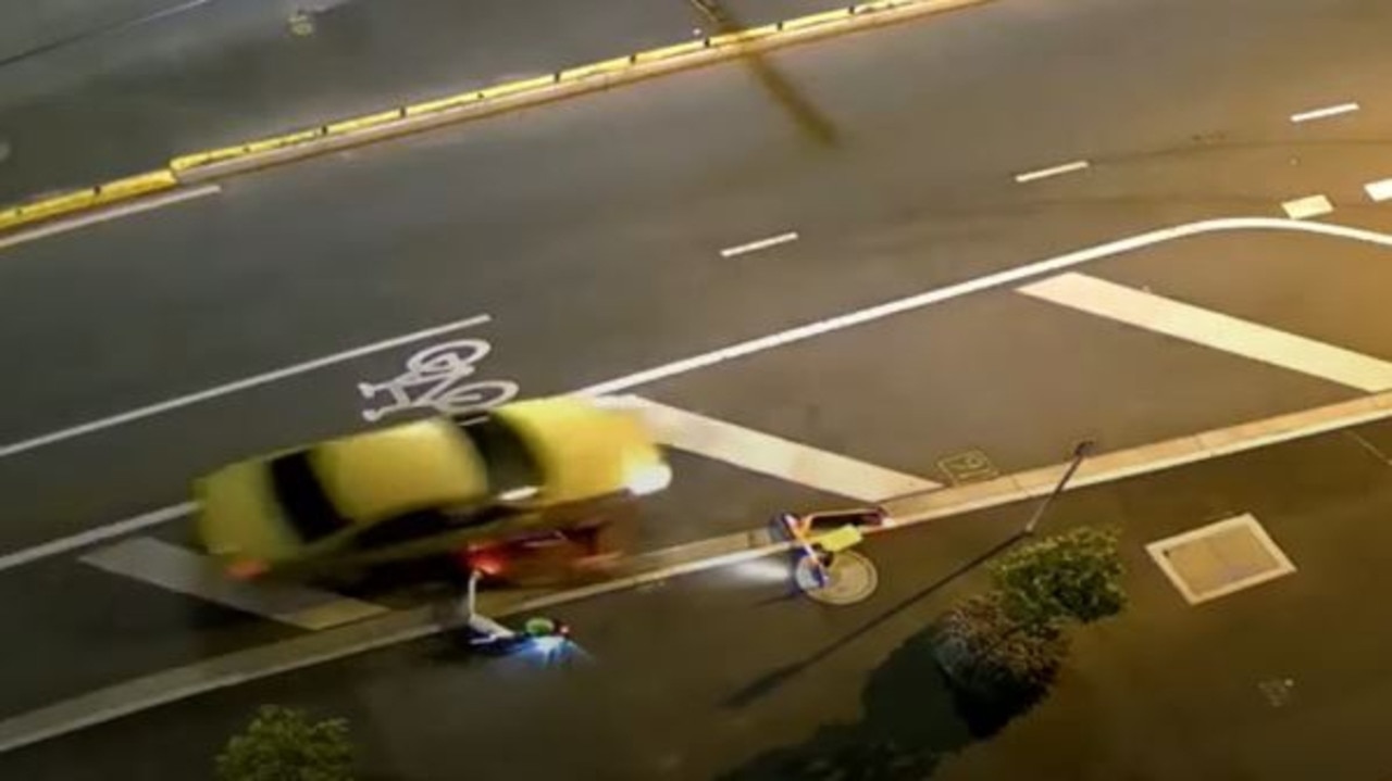 The shocking moment an erratic driver chasing a group of e-scooter riders on a busy Melbourne thoroughfare has been caught on camera. Picture: Supplied