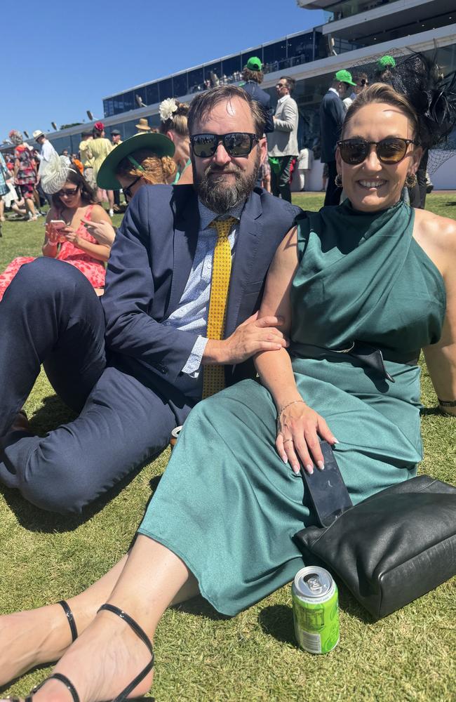 Sean and Dani Polmanteer at the Melbourne Cup at Flemington Racecourse on November 5, 2024. Picture: Phillippa Butt