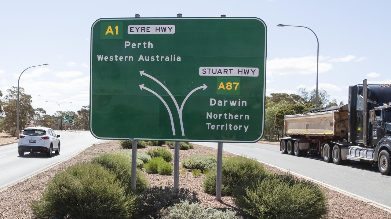 Intersection and sign to Perth and Darwin in Port Augusta. Picture Simon Cross