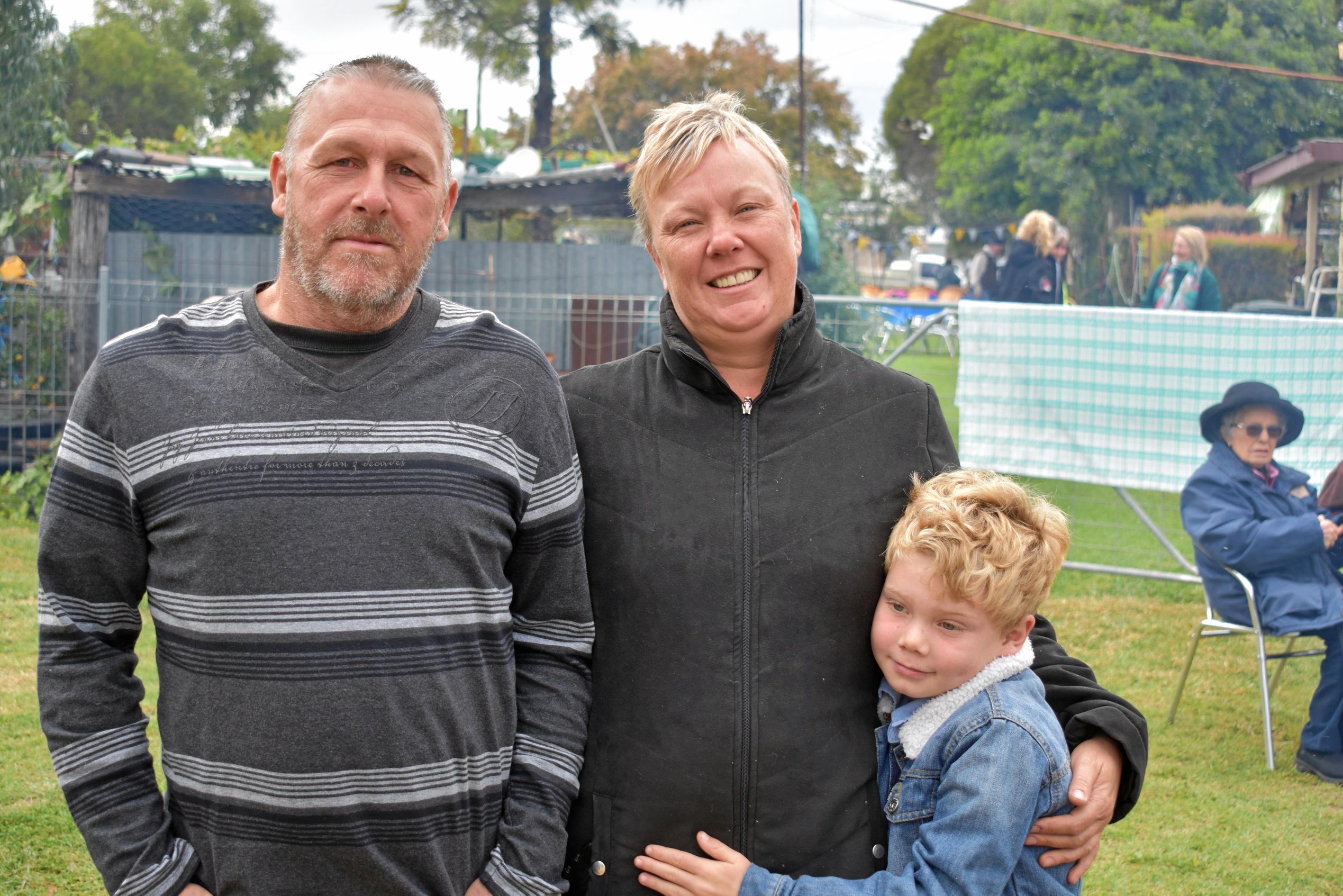 Darren and julie Bolden with Struan MacDonnell at Injune's Biggest Morning Tea. Picture: Ellen Ransley