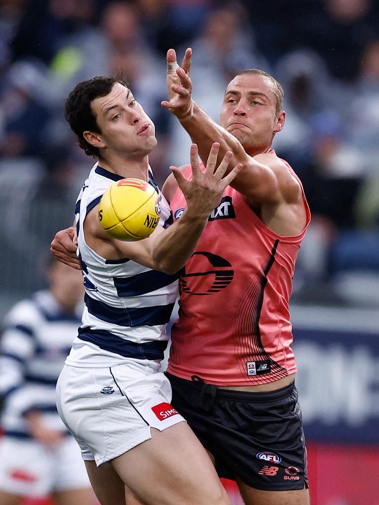 Shannon Neale competes in a ruck contest before going off injured.