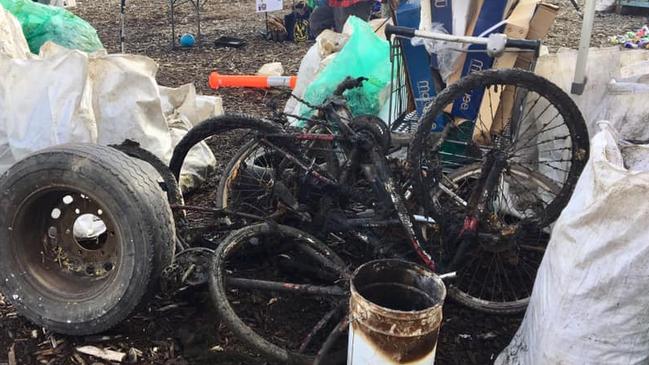 Hard rubbish dredged from the river.