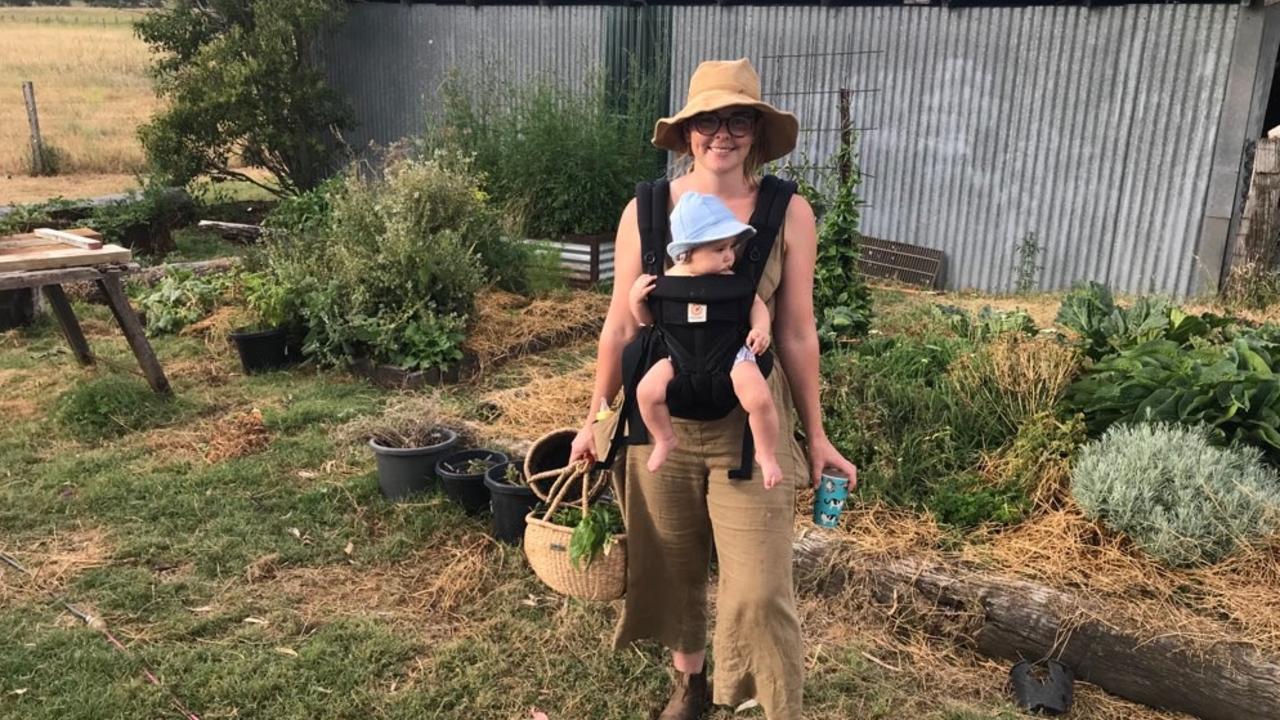 Sophie Spencer in the garden with daughter Margeaux (1). Photo: Contributed