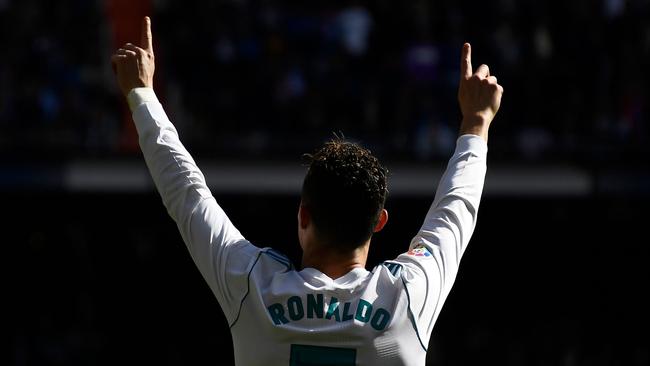 Real Madrid's Portuguese forward Cristiano Ronaldo celebrates after scoring