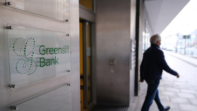 A visitor exits the building housing the Greensill Bank AG offices in Bremen, Germany this week. Picture: Bloomberg