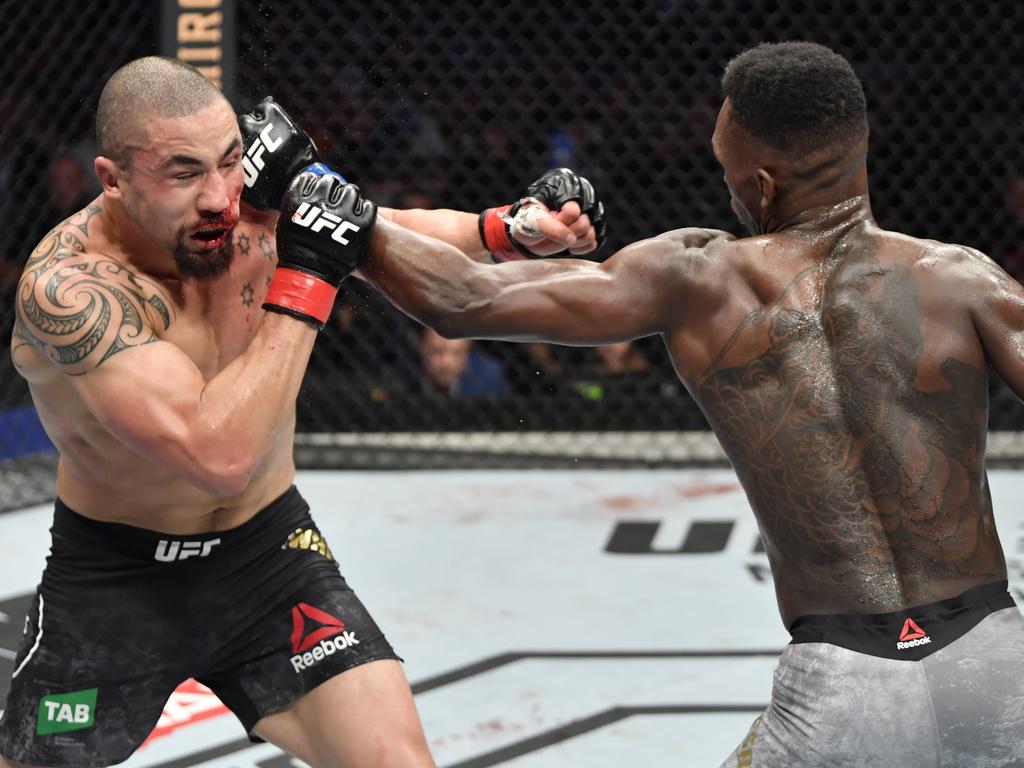 Adesanya stopped Whittaker in the second round at UFC 243. Picture: Jeff Bottari/Zuffa/Getty Images