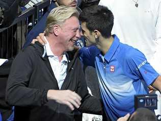 Novak Djokovic hugs his coach Boris Becker the ATP World Tour Finals in 2015. Picture: FACUNDO ARRIZABALAGA