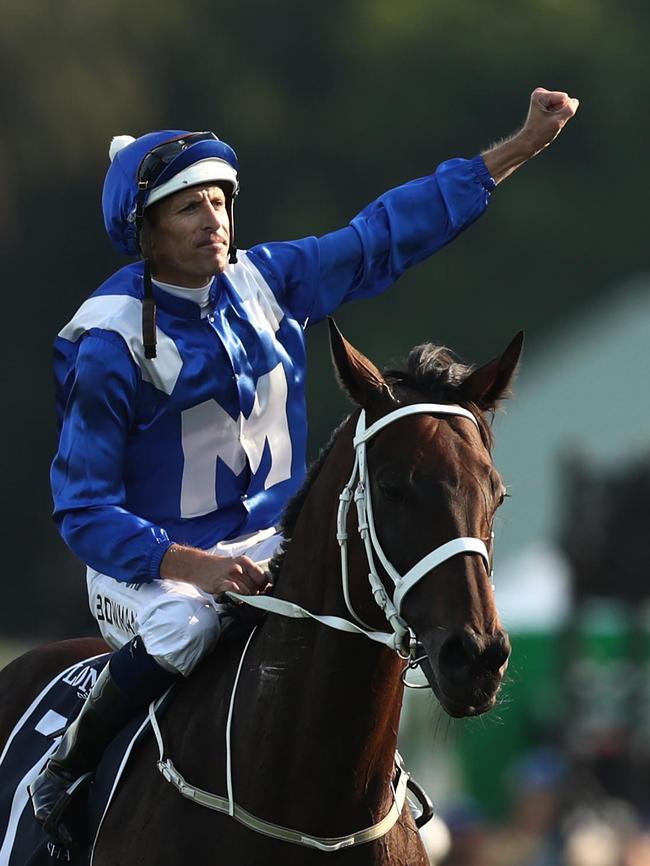 Hugh Bowman riding Winx after winning the Queen Elizabeth Stakes in 2019. Picture: Getty Images