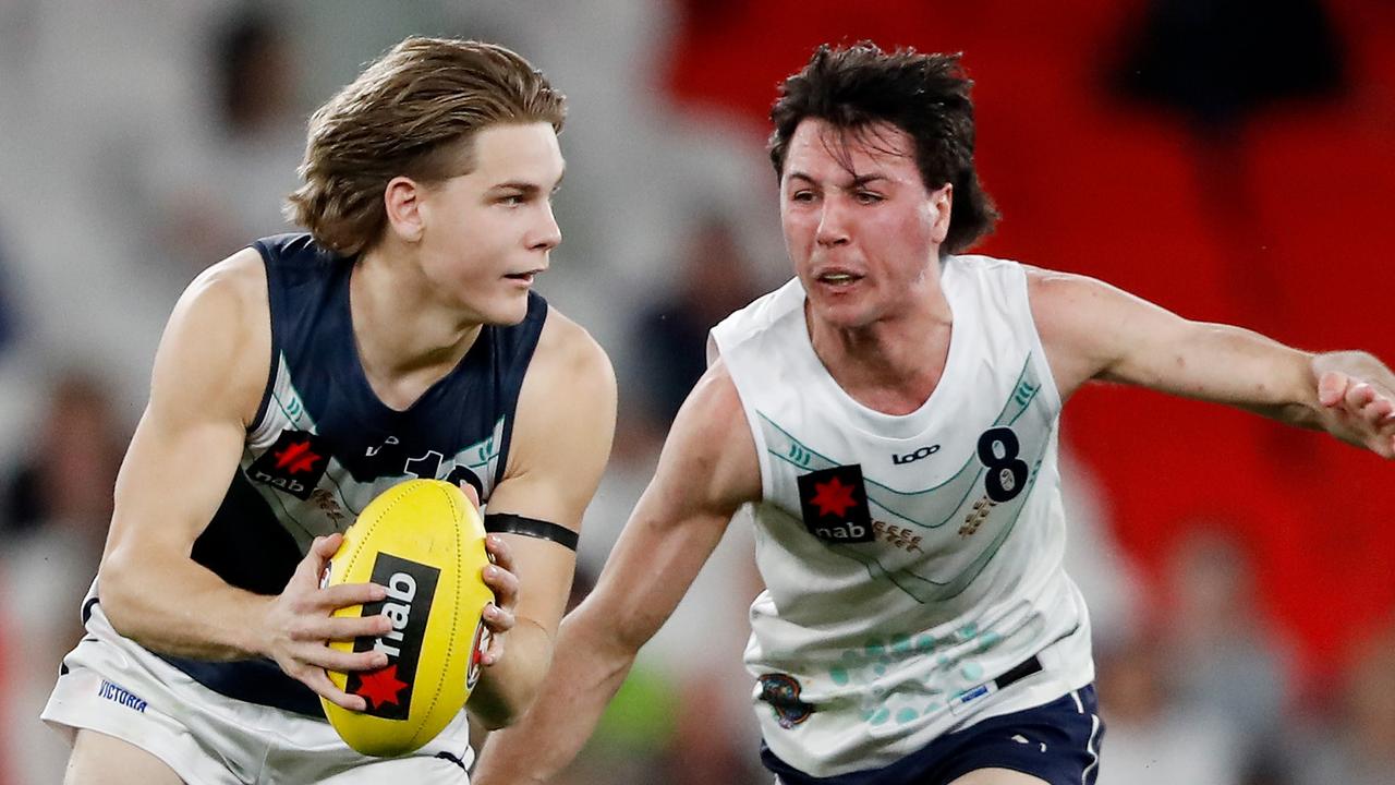 Will Ashcroft in action playing for Vic Metro in the National Under 18 championships. Picture: Dylan Burns/AFL Photos via Getty Images)