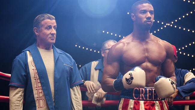 Sylvester Stallone stars as Rocky Balboa and Michael B. Jordan as Adonis Creed in Creed II.