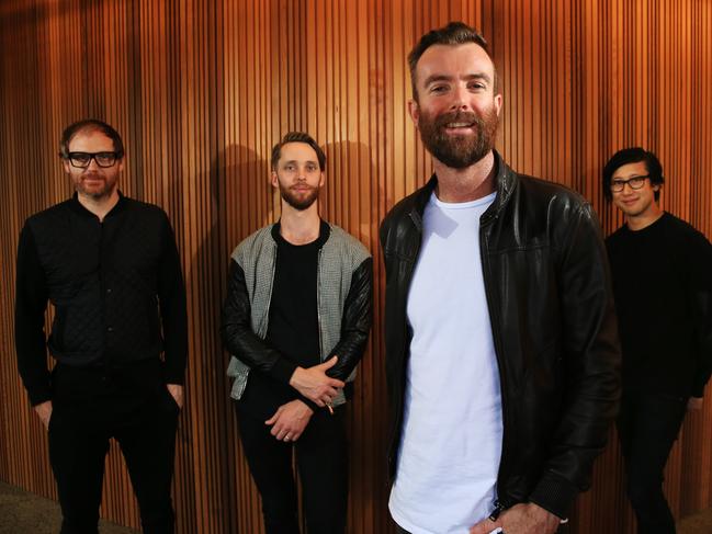 Birds Of Tokyo band members L-R Adam Spark, Ian Berney, Ian Kenny and Glenn Sarangapany pictured at EMI offices in East Sydney ahead of their new album release. Picture: Toby Zerna