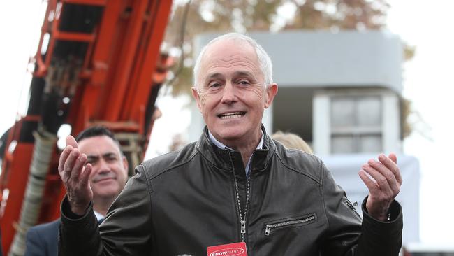 PM Malcolm Turnbull visiting the SMEC Office to receive a briefing on Snowy Hydro 2.0 in Cooma, NSW. Picture Kym Smith