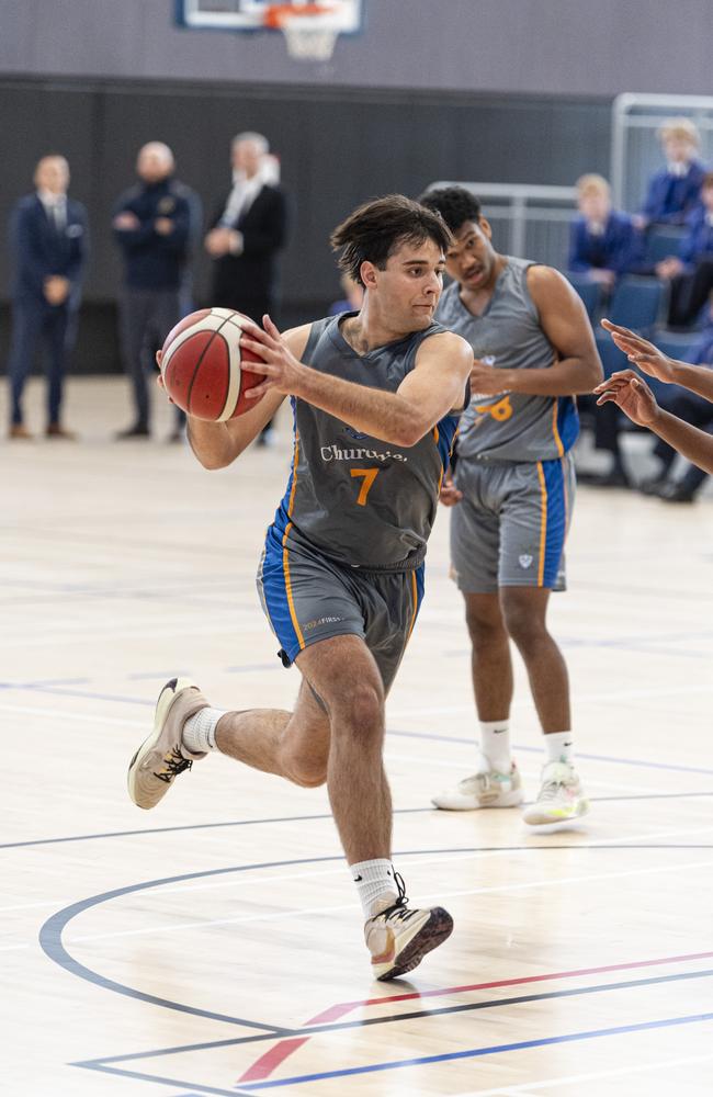 Oskar Olechnowicz of Churchie 1st V against Toowoomba Grammar School 1st V in Round 4 GPS basketball at Toowoomba Grammar School, Saturday, August 3, 2024. Picture: Kevin Farmer