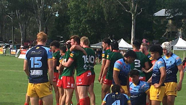 Wynnum celebrate a Cowley try as Norths regroup.