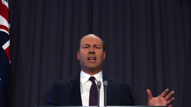 The Treasurer Josh Frydenberg during a press conference at Parliament House in Canberra. Picture: Gary Ramage