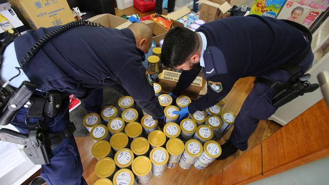 Police also raided a Chester Hill home, where hundreds of allegedly stolen tins were found. Picture: NSW Police