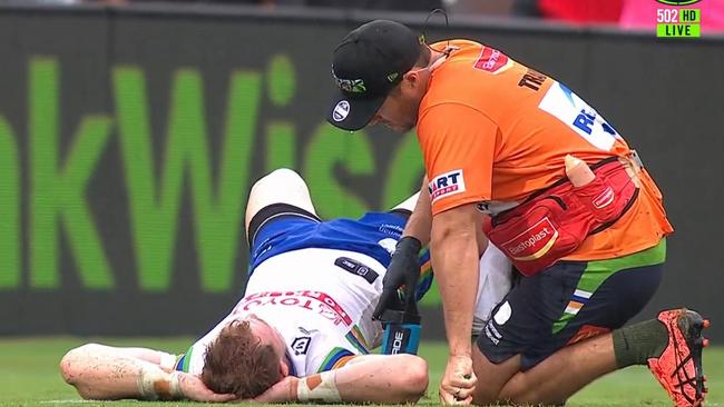 Hudson Young felt it but played on. Photo: Fox Sports