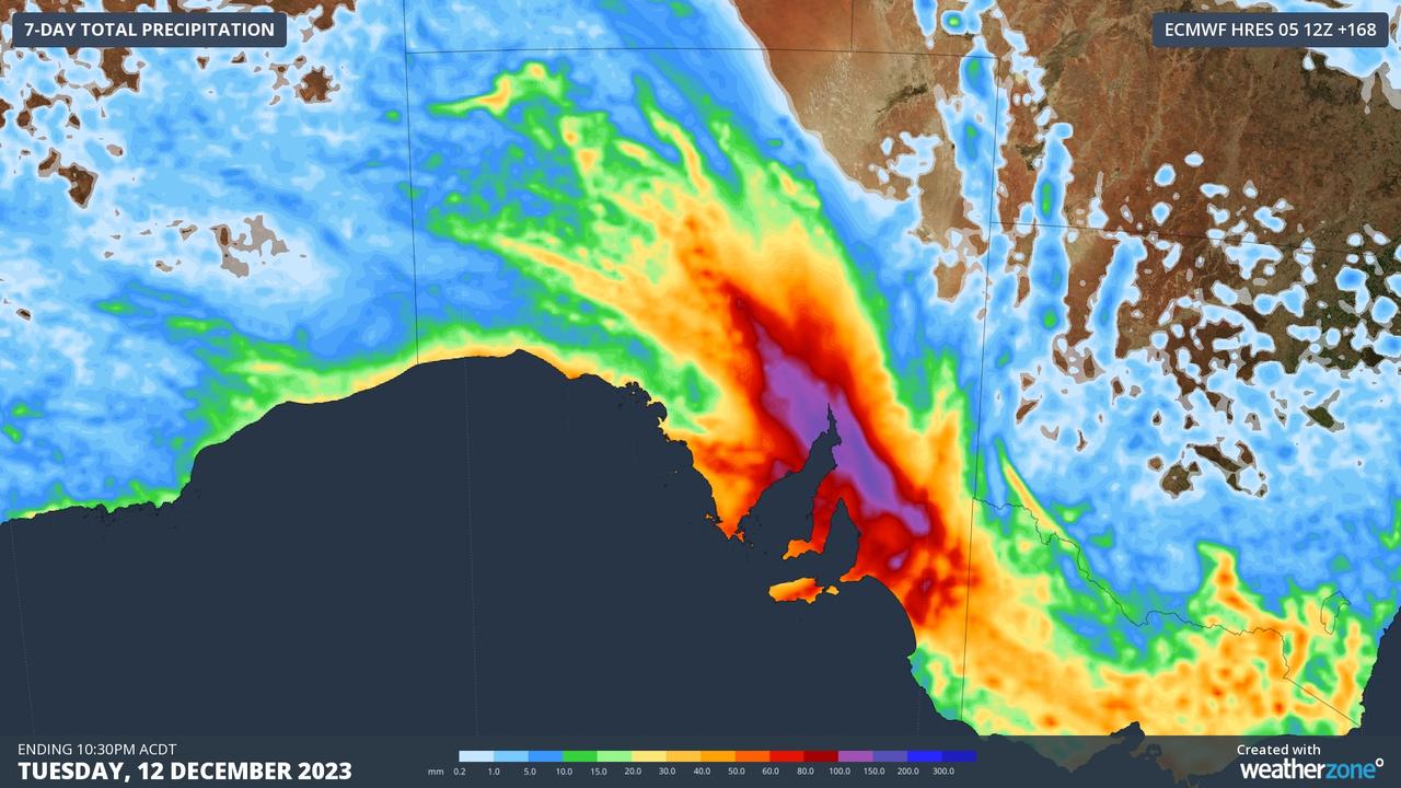 Rain is expected to lash Adelaide and southern SA. Picture: Weatherzone.