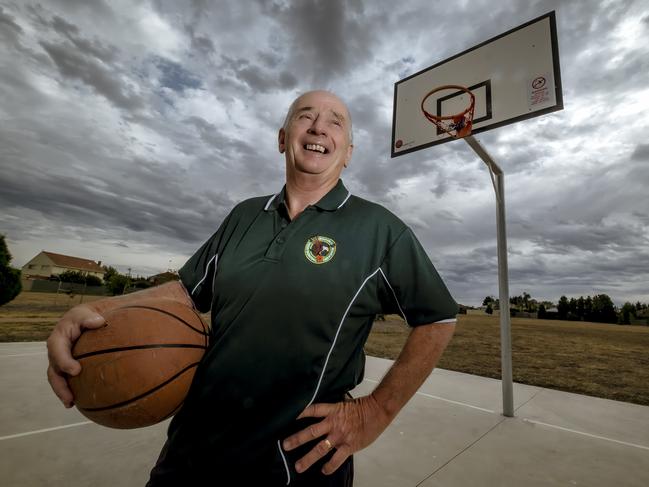 Photo of Brian Mott, a legend on and off the court at the Craigieburn Basketball Association, He recently received Basketball VictoriaÕs Diamond 50 Year Service Award,  next to a basketball court in Greenvale on Tuesday 10 April 2018. Photo Luis Enrique Ascui