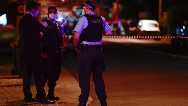 Police at the scene Granville on Thursday night. Picture: Justin Lloyd