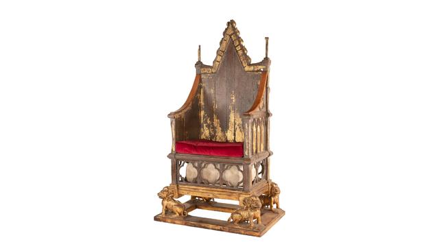 The only known replica of Saint Edward’s Chair, the Set Decorating department at The Crown commissioned the production of the throne. Picture: Bonhams