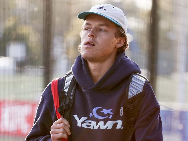 MELBOURNE . 20/02/2023.  AFL . Collingwood training at Olympic Park.  Jack Ginnivan of the Magpies arrives at the club this morning  . Pic: Michael Klein