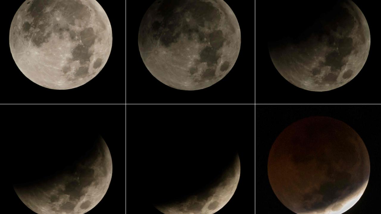 This combination picture shows the transitions of full moon during a 'blood moon' eclipse as seen from Jakarta on July 27, 2018. Picture: AFP
