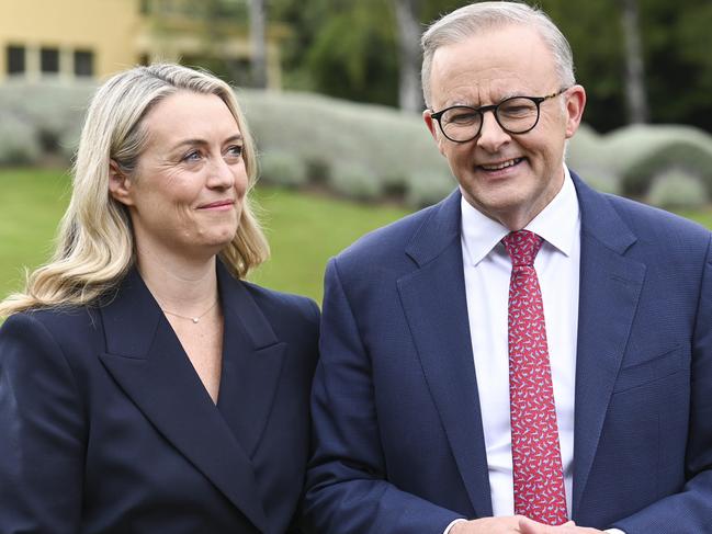 CANBERRA, AUSTRALIA, NewsWire Photos. FEBRUARY 15, 2024: Prime Minister Anthony Albanese an fiancÃÂ© Jodie Haydon at the lodge in Canberra. Picture: NCA NewsWire / Martin Ollman