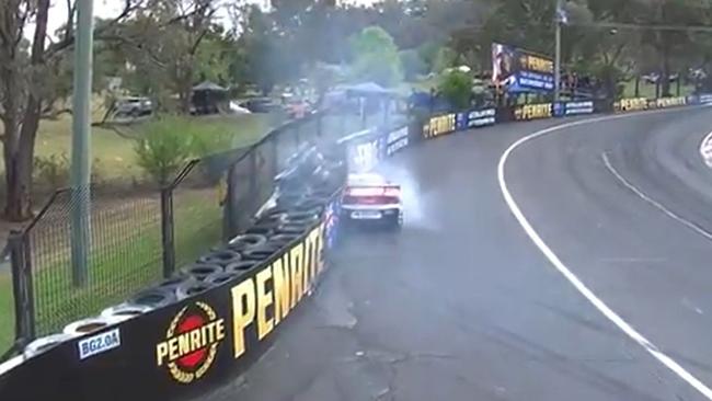 Will Brown smashes into the wall in qualifying this weekend. Picture: FOX SPORTS