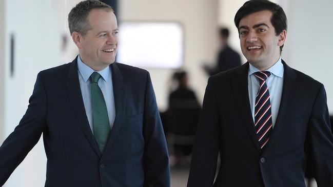 Opposition Leader Bill Shorten with Labor senator Sam Dastyari. Picture: AAP