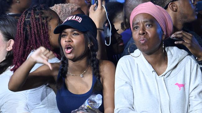 Supporters of Kamala Harris react to election results in favour of former US President and Republican presidential candidate Donald Trump before Harris attend an election night event at Howard University in Washington, DC.