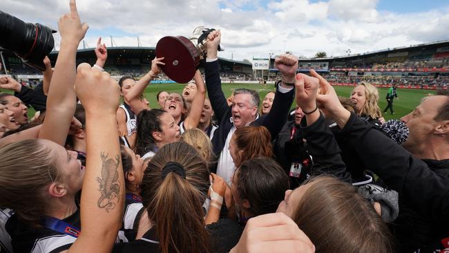 Eddie McGuire joins in Collingwood’s celebrations. Picture: AAP Image/Scott Barbour.