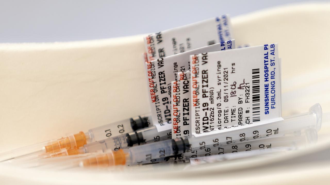 Prepared doses of Pfizer vaccine at the vaccination Hub at the Melbourne Showgrounds. Picture: David Geraghty/NCA NewsWire