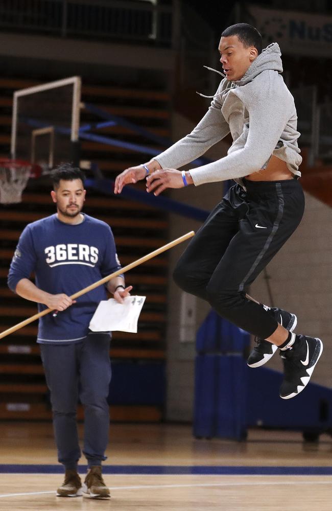 Adelaide 36ers import forward Jacob Wiley at training on Monday. Picture: SARAH REED