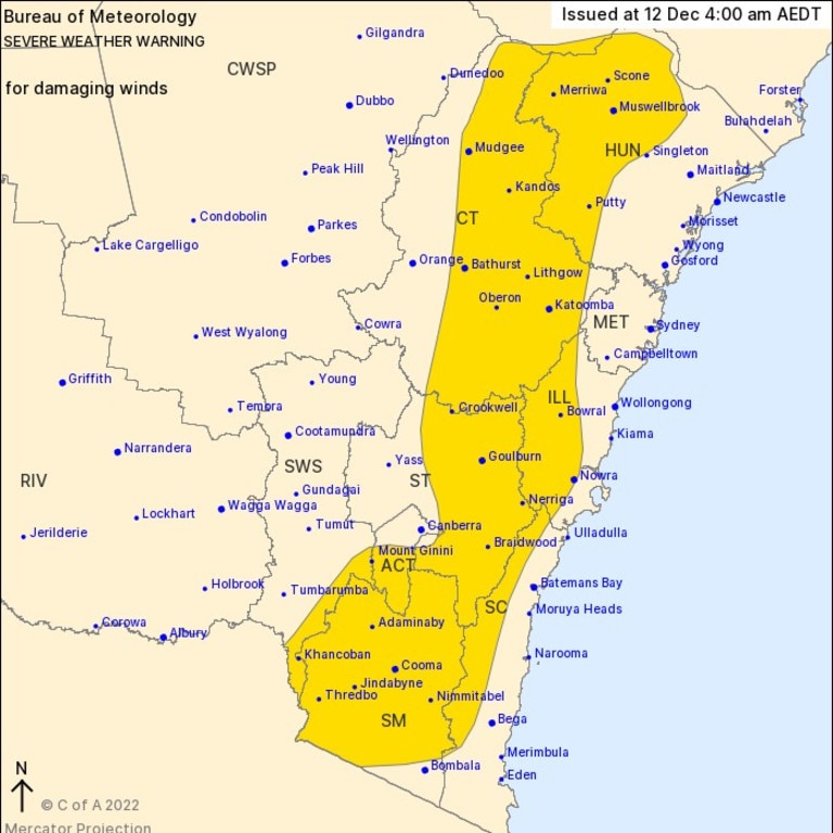 Damaging winds are forecast for large parts os NSW. Picture: Bureau of Meteorology