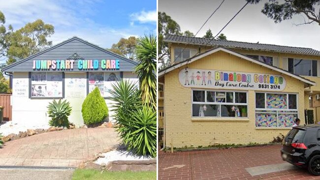 Jumpstart Childcare in Menai (left) and Binalong Cottage Kindergarten in Pendle Hill were among the lowest ranked facilities in NSW.