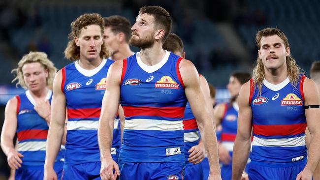 Marcus Bontempelli and the Bulldogs after last week’s loss to West Coast. Picture: Michael Willson/AFL Photos via Getty Images