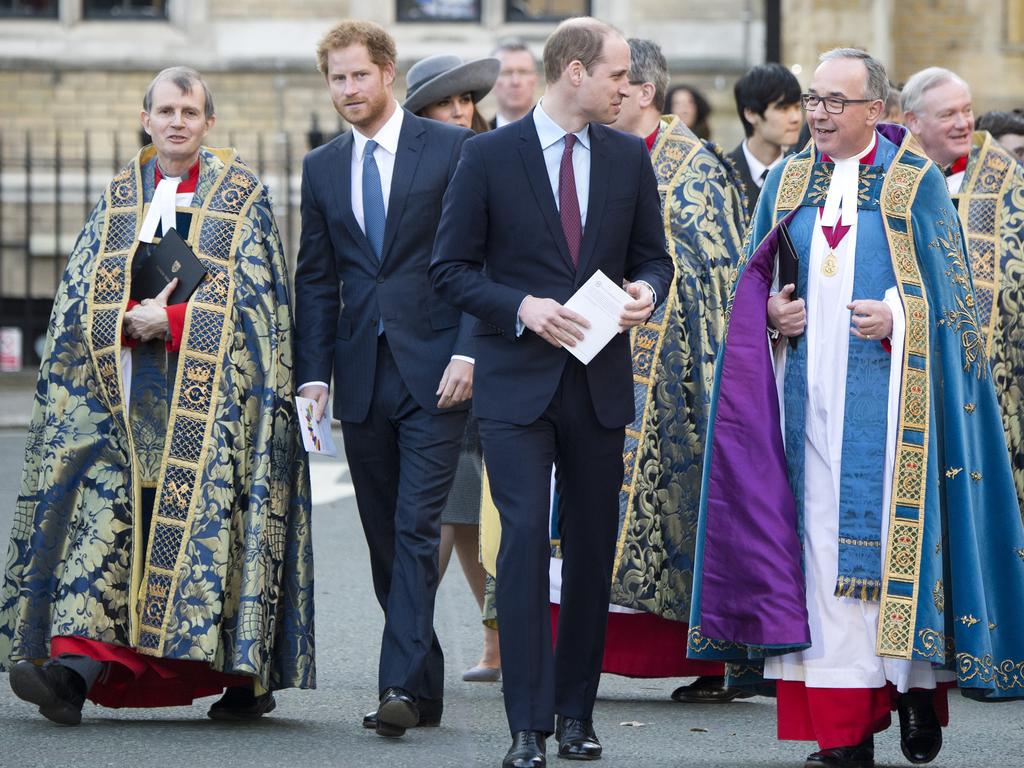 Prince Harry and Prince William, Duke of Cambridge meet pupils from from St Matthews State school before attending a Commonwealth Day service at Westminster Abbey on March 14, 2016 in London, United Kingdom. Picture: Getty