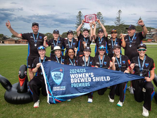 The Southern Swans celebrate the club’s maiden Brewer Shield title. Picture: Julian Andrews