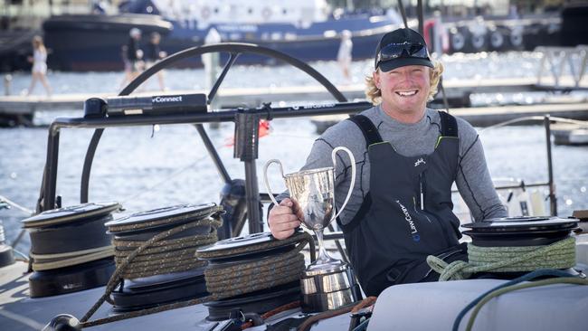 LawConnect Hobart born crew member Charlie Wyatt after the 2023 Rolex Sydney Hobart yacht race. Picture: Chris Kidd