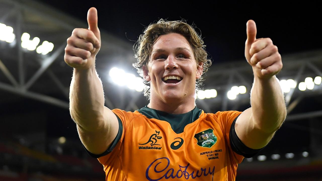 Michael Hooper celebrates Australia’s gutsy win.