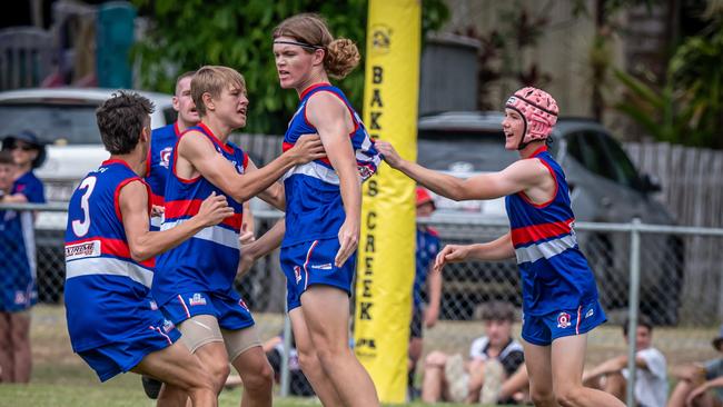 Moranbah Bulldogs vs North Mackay Saints AFL Mackay 2024 grand final at Etwell Park Bakers Creek. Picture: Daniel McLean