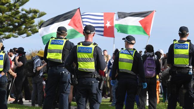 A protest Webb Dock where Palestinian protest block ships unloading. Picture: Josie Hayden