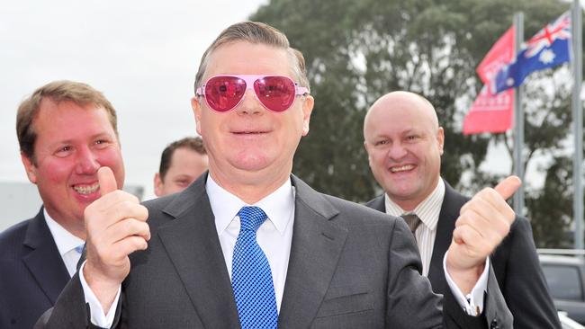 Favourite photos of the year Premier Denis Napthine and Minister David Hodgett to make a jobs announcement at Cotton On. Premier Denis Napthine puts the glasses on of mayor Darryn lyons at Cotton On to announce 300 jobs.with liberal candidate Ron Nelson and Minister David Hodgett. Picture: Karen Dodd