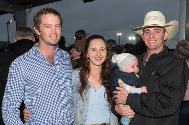 Ryan, Peggy and Wally Haulihan from Rockhampton and Jack Keats from Richmond at the PBR Bull Pit Bull Bash at Dittmann Bucking Bulls in Bloomsbury. August 27, 2022. Picture: Michaela Harlow