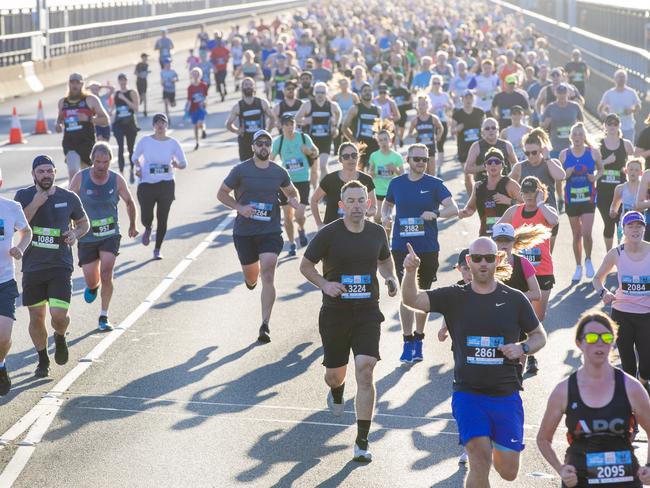 Run the Bridge Fun Run 2020 across Tasman Bridge. Picture: RICHARD JUPE