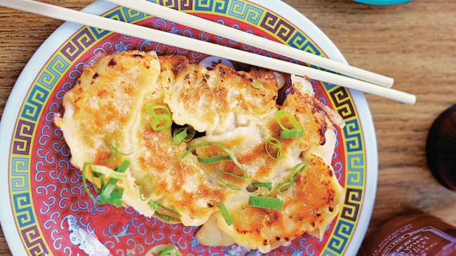 These pork and cabbage dumplings are crispy.