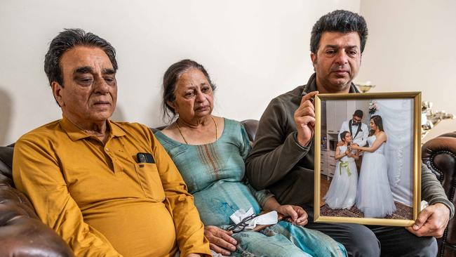 Pratibha Sharma's house in Point Cook who died after being struck by a car in Daylesford. Pratibha’s family, father Dilver Sharma, mother Urmila Sharma and brother Vikas Sharma. Picture: Jake Nowakowski